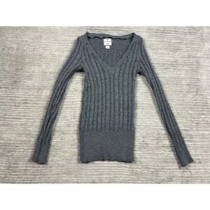 Poof Excellence Sweater Womens Large Gray V-Neck Cable Knit Slim Fit 15268
